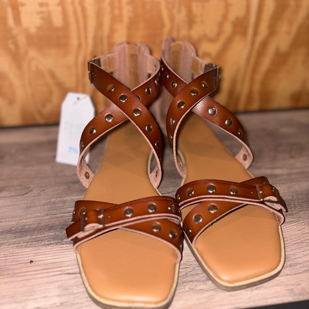 Time and Tru Tan Studded Sandals